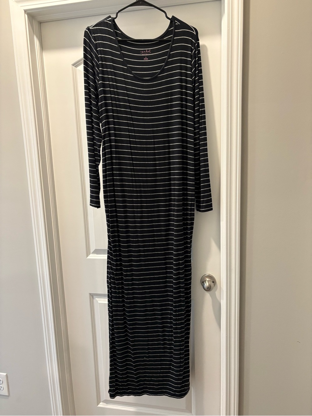 Maternity Loungeable Black & White Striped Maxi Dress - XL